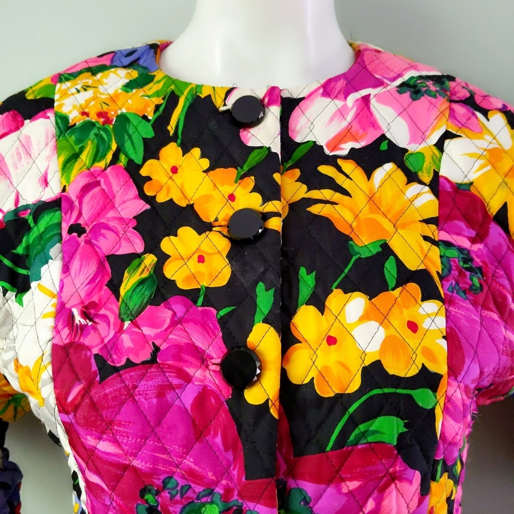 Vtg Carolyn Roehm Floral Cropped Quilted Blazer S View 2
